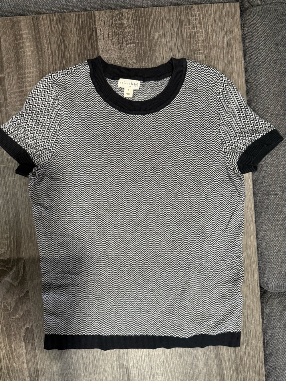 Maison Jules Black & White Chevron Knit Tee with Contrasting Trim - Picture 2 of 10